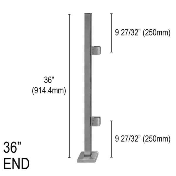 Square Pro Railing Post - 36" Base Height - End