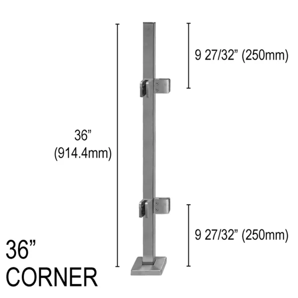 Square Pro Railing Post - 36" Base Height - Corner