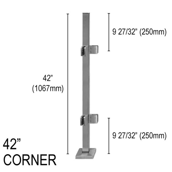 Square Pro Railing Post - 42" Base Height - Corner-