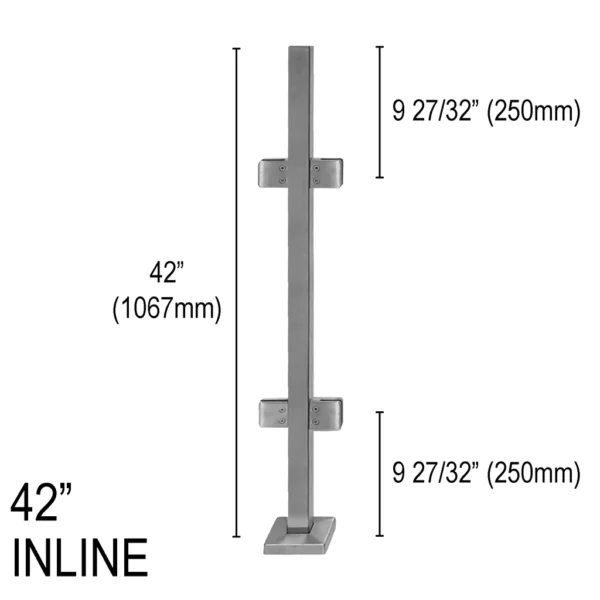 Square Pro Railing Post - 42" Base Height - Inline